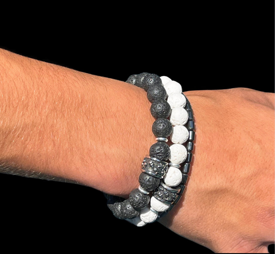 Shop by The Bro Code Black & Brown Multi Beads & Lion Stretchy Elastic  Adjustable Set of 2 Bracelet for Men